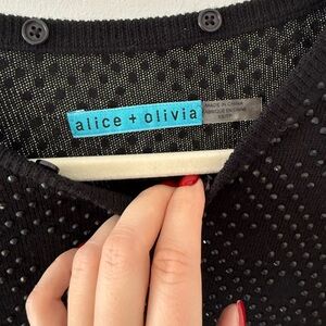Alice + Olivia Black Textured Dot Knit Cardigan